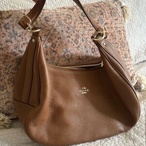 Coach Brown Leather Hobo Bag with Gold Accents